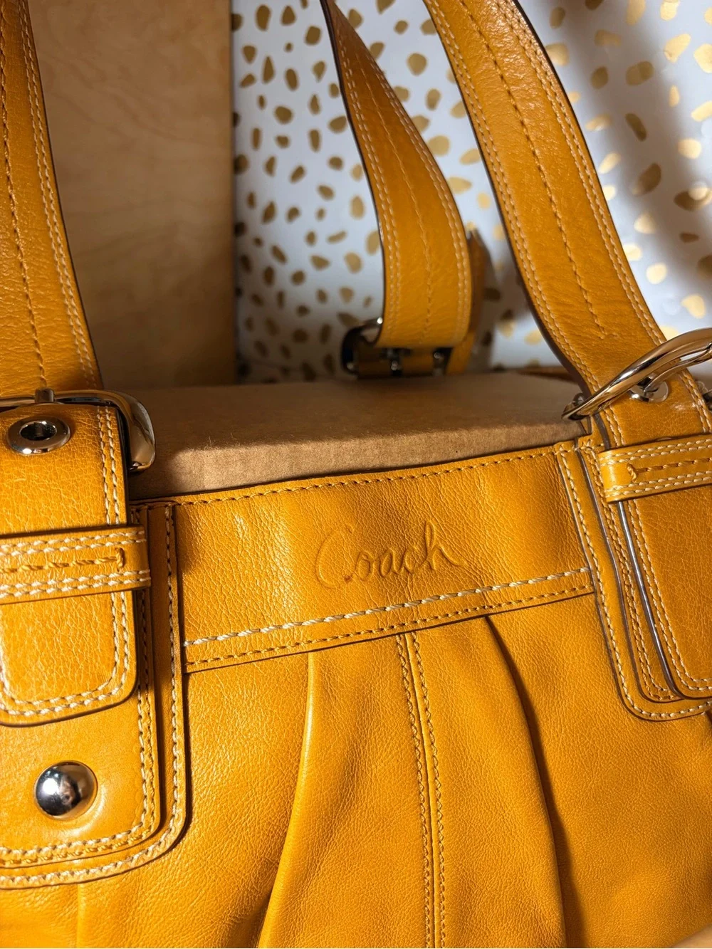 Coach Mustard Leather Double-Handle Shoulder Bag